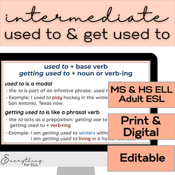 Preview of ESL-ELD Intermediate (B1 & B2) for teens and adults | Used to & Get used to