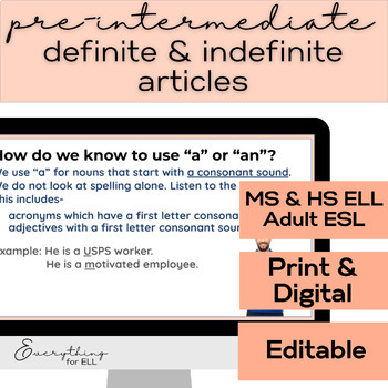 Preview of ESL-ELD Pre-Intermediate (A2) | Definite & Indefinite Articles