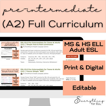 Preview of ESL-ELD Pre-Intermediate (A2) | Full 12+ Week Curriculum!
