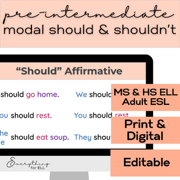 Preview of ESL-ELD Pre-Intermediate for Teens & Adults (A2) | Modal "Should" & Health Vocab