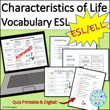 Preview of ESL ELL Biology Characteristics of Life Vocabulary Activities