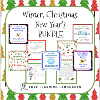 Preview of ESL - ELL Christmas, Winter and New Year's Speaking Games and Activities Bundle