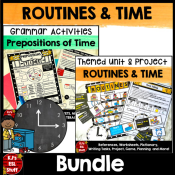 Preview of ESL ELL Daily Routine and Time Telling Project BUNDLE