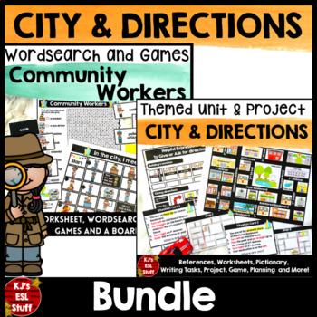 Preview of ESL ELL Directions and City Places Unit and Community Workers Bundle