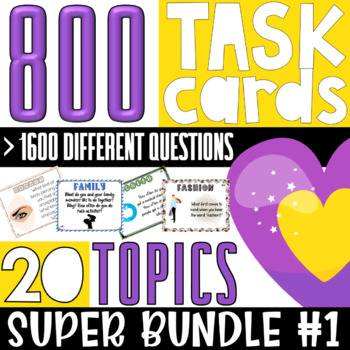 Preview of ESL/ELL/ELA Conversation Starter Task Cards | SUPER BUNDLE#1 | For Teens