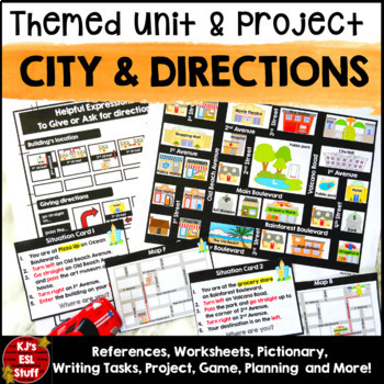 Preview of ESL ELL Giving and Asking for Directions and City Places Themed Unit and Project