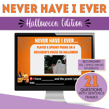 Preview of ESL ELL Halloween Never Have I Ever Speaking Game with Visuals--25 slides