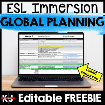 Preview of ESL ELL FREE Intensive English Immersion Editable Digital Global Planning Tool