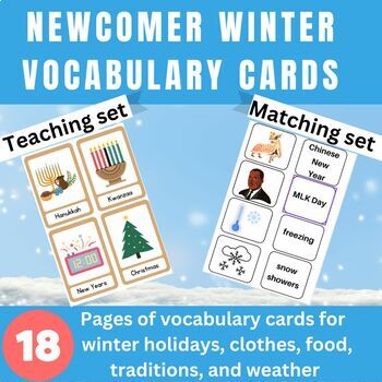 Preview of ESL ELL Newcomer Winter Vocabulary Cards 18 PDF Pages of Vocab!