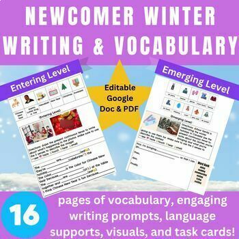 Preview of ESL ELL Newcomer Winter Writing and Vocabulary 16 pages Enter & Emer Levels!