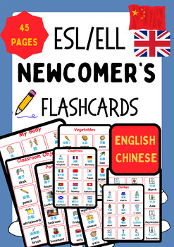 Preview of ESL ELL Newcomers Bilingual English-Chinese Flashcard Set 45 Pages