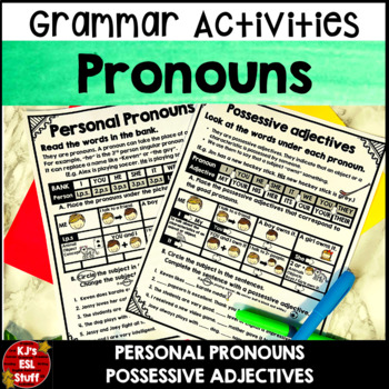 Preview of ESL ELL Personal Pronouns and Possessive Adjectives Worksheets Grammar Lesson