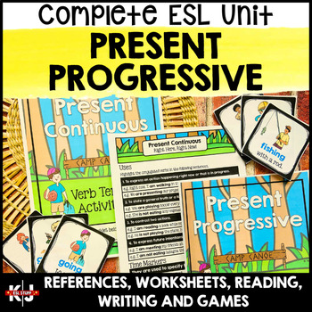Preview of ESL ELL Present Progressive Present Continuous Tense Grammar Unit and Games