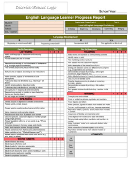 Preview of ESL ELL Kindergarten Progress Reports based on WiDA Can Do Descriptors (PreK-K)