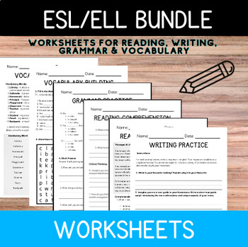 Preview of ESL/ELL Reading, Writing, Grammar & Vocabulary Worksheets-FREEBIE INCLUDED