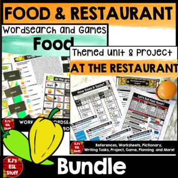 Preview of ESL ELL Restaurant Project - Ordering Food, Role Play and Activities BUNDLE
