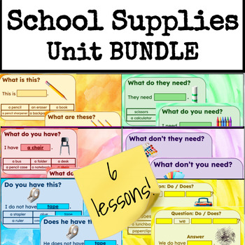 Preview of ESL/ELL School Vocabulary Unit BUNDLE Lessons 1-6 for NEWCOMERS