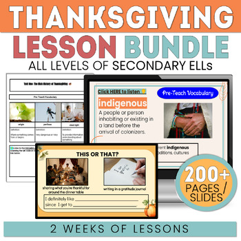 Preview of ESL Lesson Bundle - Thanksgiving - All Levels - Secondary ELLs