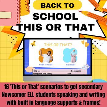 Preview of ESL ELL This or That Back to School/First Week---Newcomer Speaking practice!