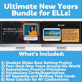 Preview of ESL New Years Bundle - Student Project - Pear Deck - ELL Activities