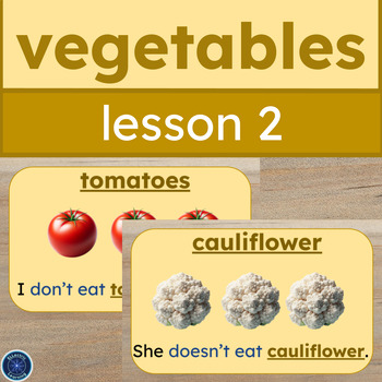 Preview of ESL/ELL Vegetables Vocabulary Lesson 2: Slides, Notes & Flashcards for BEGINNERS