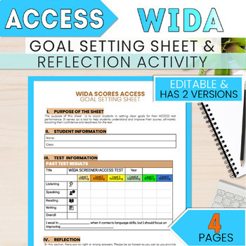 Preview of ESL ELL WIDA ACCESS Goal Setting for Multilingual Learners *editable* 2 versions