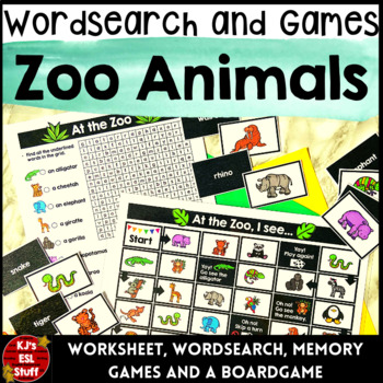 Preview of ESL ELL Zoo Animals Wordsearch and Games