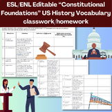 ESL ENL Constitution Beginnings US History Vocab Classwork