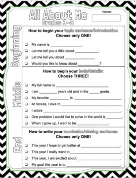 Preview of ESL/ESOL/ELL *All About Me* Writing Prompt & Form *EDITABLE*