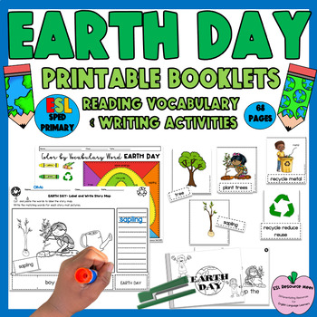 Preview of ESL Earth Day Newcomer Activities Booklet Reading Writing Vocabulary Color By