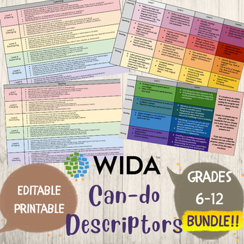 Preview of ESL Editable Grades 6-12 WIDA Can-Do Descriptors Bundle