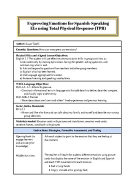 Preview of ESL Emotions Lesson (for Spanish speakers)