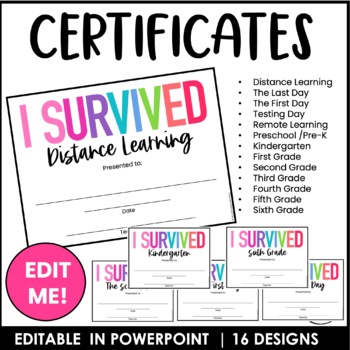 Preview of I SURVIVED -Editable End of the School Year Certificates - Awards for all Grades