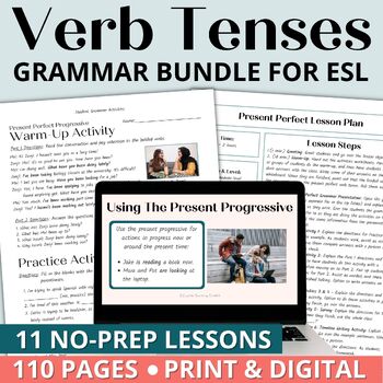 Preview of Adult ESL English Verb Tenses Grammar Worksheets, Lesson Plans & Activities
