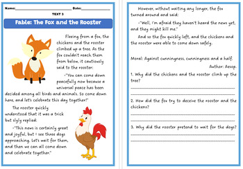 ESL FABLES Reading Comprehension and Questions Worksheet #3 | TPT