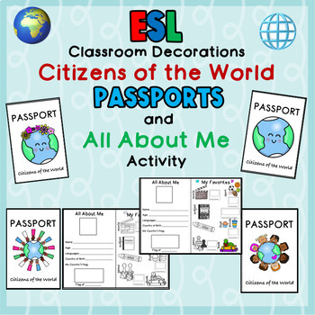 Preview of ESL First Day of School Newcomer Activities Bulletin Passports All About Me
