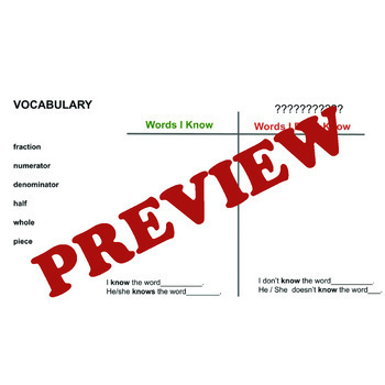 Preview of ESL Fraction Vocabulary Lesson / Fraction Concept Visual Review: Whole and Half
