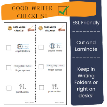 Preview of ESL Friendly Writing Rubric Checklist FREEBIE