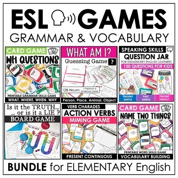 Preview of ESL Games Bundle Elementary Grammar and Vocabulary Building Activities