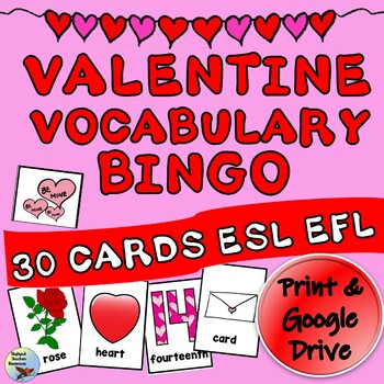 Preview of ESL Games ESL Beginners Valentine Vocabulary BINGO Print & Digital