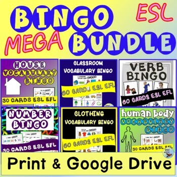 Preview of ESL Beginners Vocabulary Games BINGO Bundle Print & Google Slides