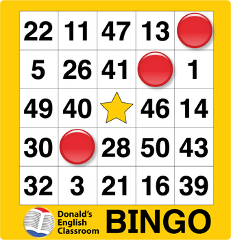 Number Bingo 1-50 ESL ELL Newcomer Game by Donald's English Classroom