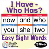 Easy Sight Word I Have Who Has Activity 2 ESL ELL Newcomer Game