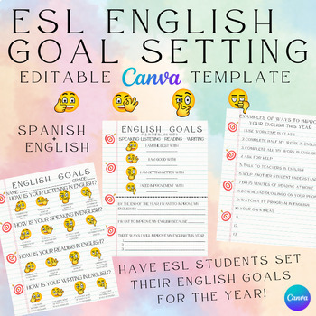 Preview of ESL Goal Setting Sheet for Students Editable Canva Template