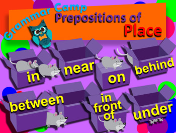 Preview of ESL - Grammar Camp: Prepositions of Place--Full Lesson .PPT