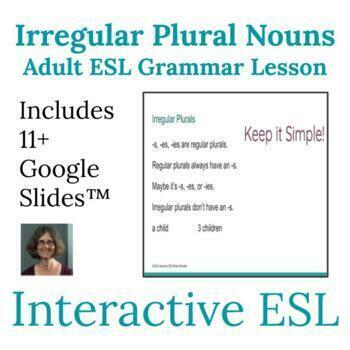 Preview of ESL Grammar Singular Plural and Irregular Plurals Lesson for Adults