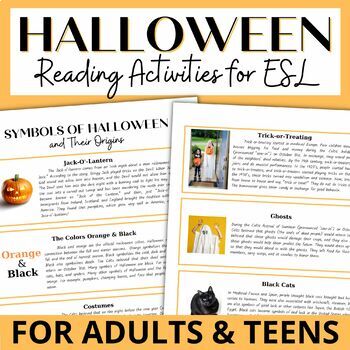 Preview of Adult ESL Halloween Reading Passages & Reading Comprehension Activities