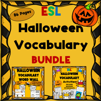 Preview of ESL Halloween Vocabulary activities Word Wall Newcomer Beginner