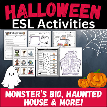 Preview of ESL Halloween vocabulary speaking writing & more basic EAL ELL activities