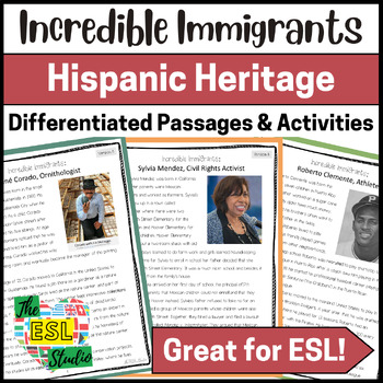 Preview of ESL Reading Comprehension about Famous Immigrants | Hispanic Heritage Month